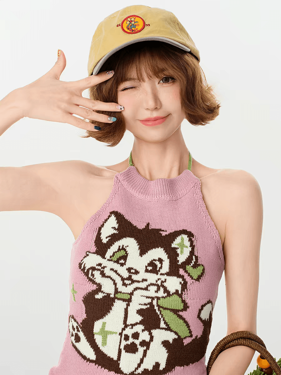 girlyhalo 아메리칸 레트로 핑크색 모직물 행침 목 조끼 여성 여름 새로운 핫걸 백리스 슬림해 보이는 맨위 상세 이미지 2