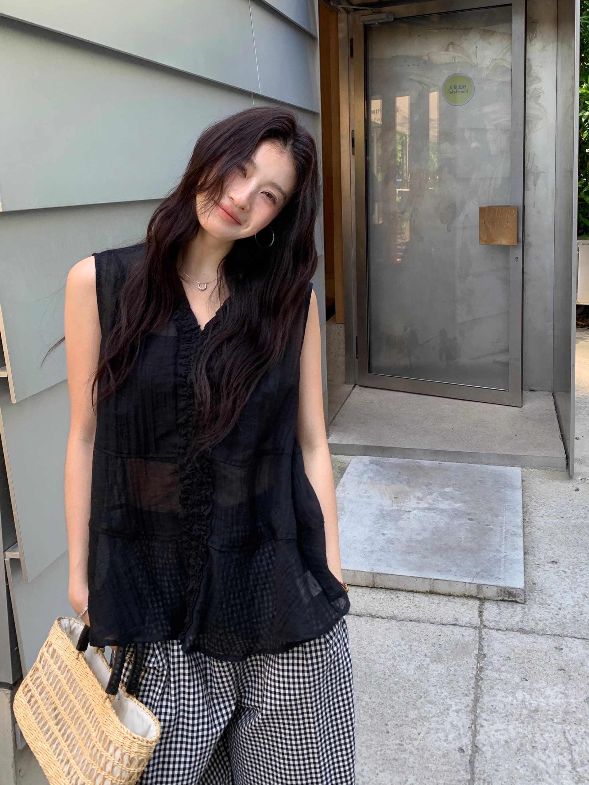 남자 고대 마치 그레이트 하늘을보세요. 실크 라미 레이스 셔츠 여성 2026 년 여름 얇은 스타일 민소매 프랑스식 프릴 맨위 상세 이미지 8
