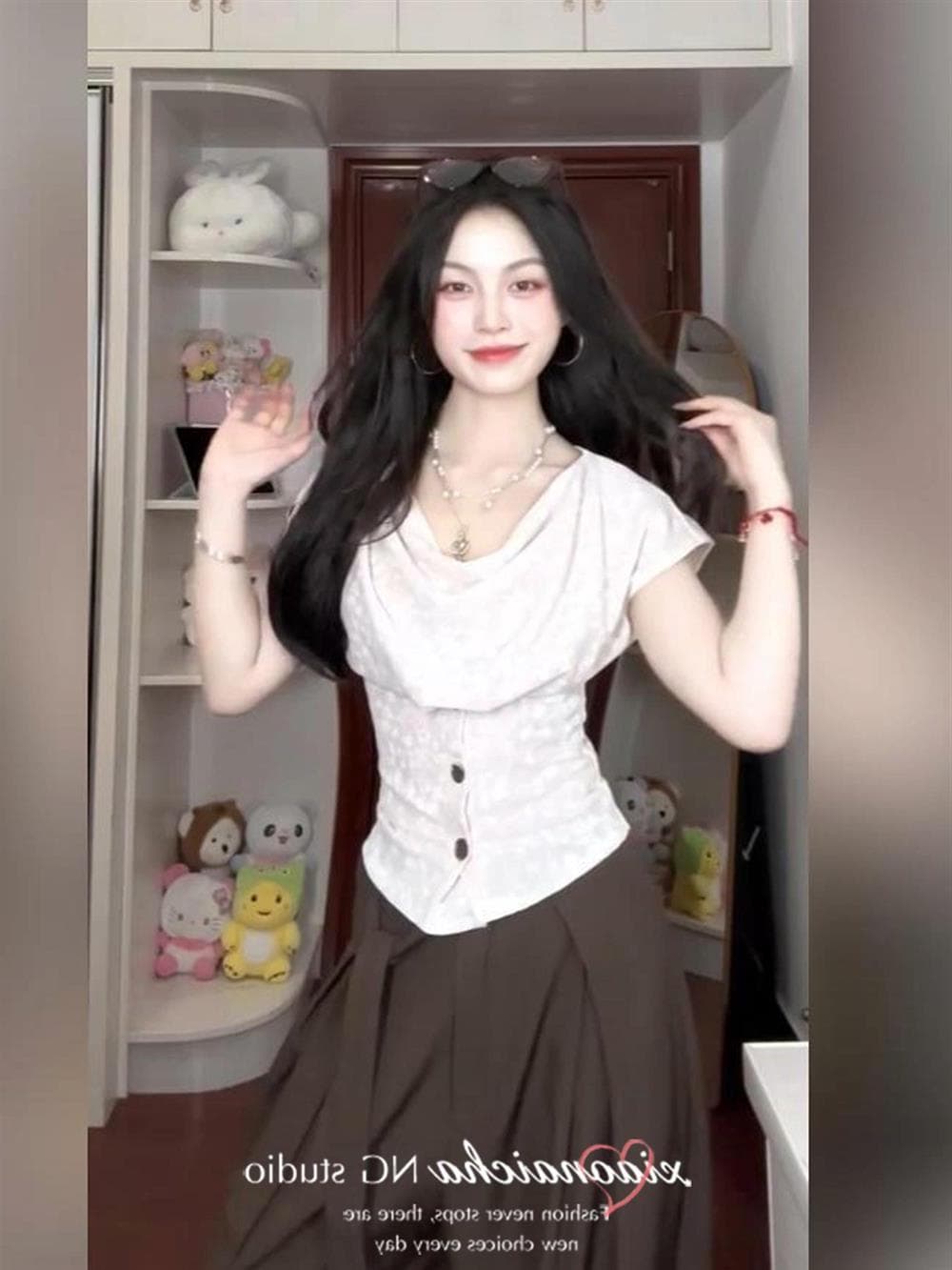 한 부서 자카드 흔들다 칼라 니트 반팔 티셔츠 여성 여름 Chic 작은 대중 아름다운 슈퍼 잘 생긴 허리 수축 슬림해 보이는 맨위 상세 이미지 1
