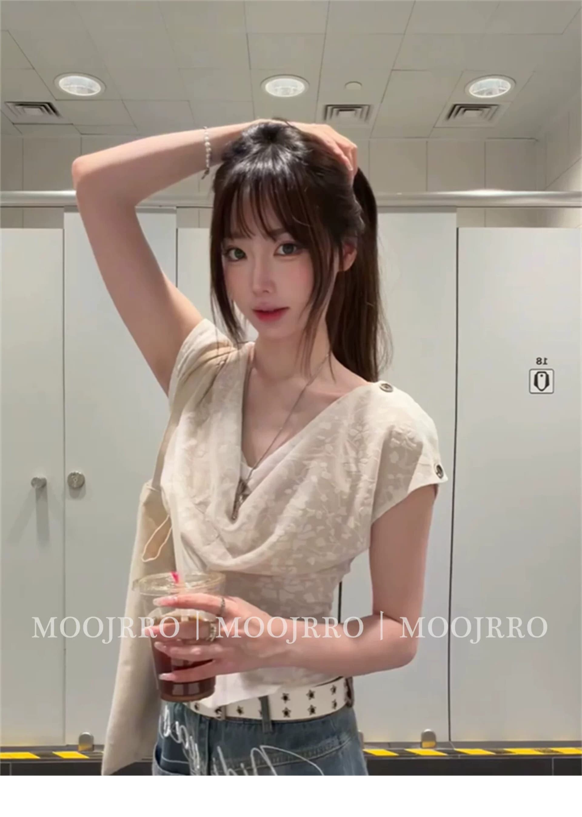 한 부서 자카드 흔들다 칼라 니트 반팔 티셔츠 여성 여름 Chic 작은 대중 아름다운 슈퍼 잘 생긴 허리 수축 슬림해 보이는 맨위 이미지 4