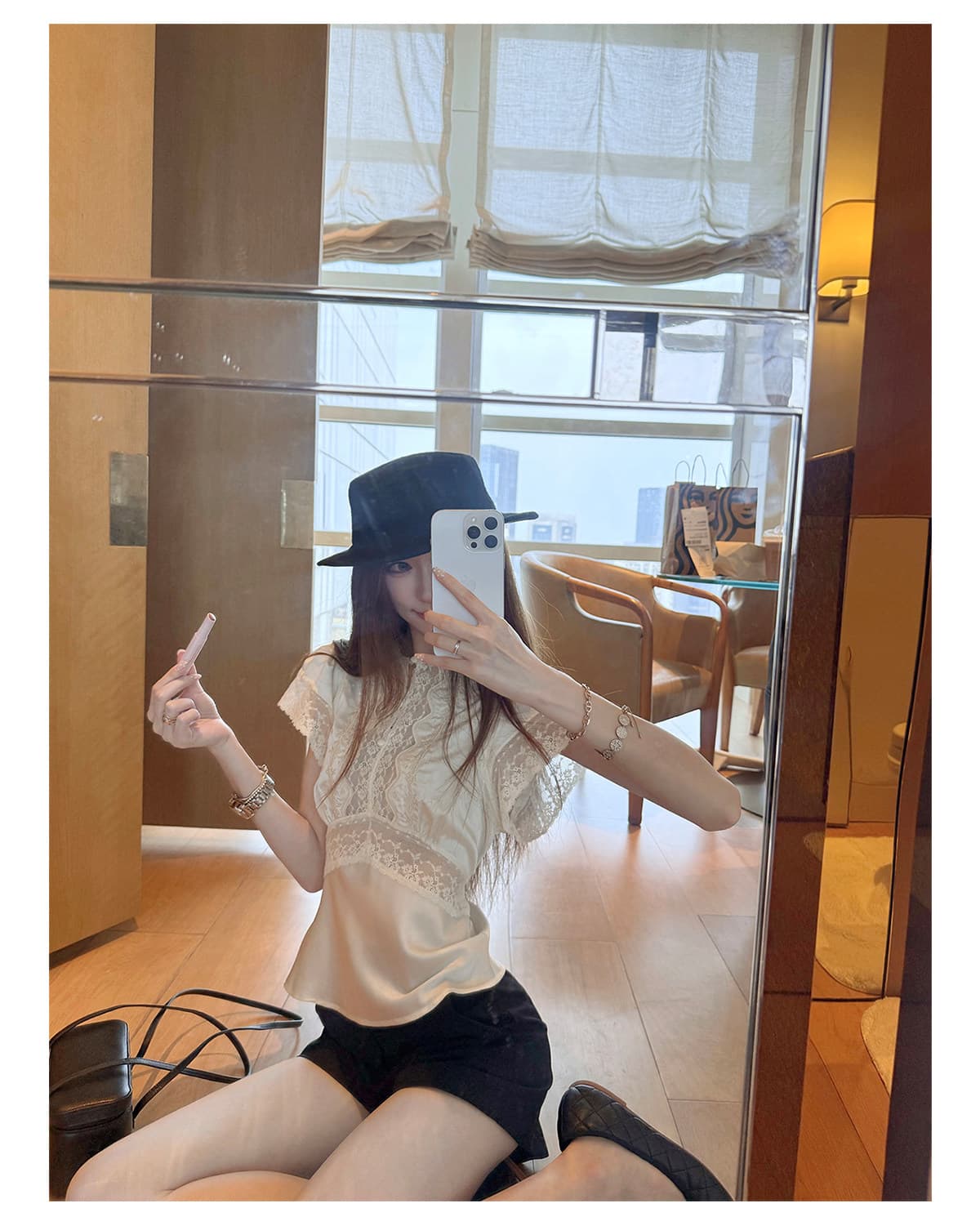 화이트 레이스 조각 아세트산 셔츠 2026 새로운 여름 높음 지혜 센스 연령 감소 고유 한 아름다운 프랑스식 사소한 맨위