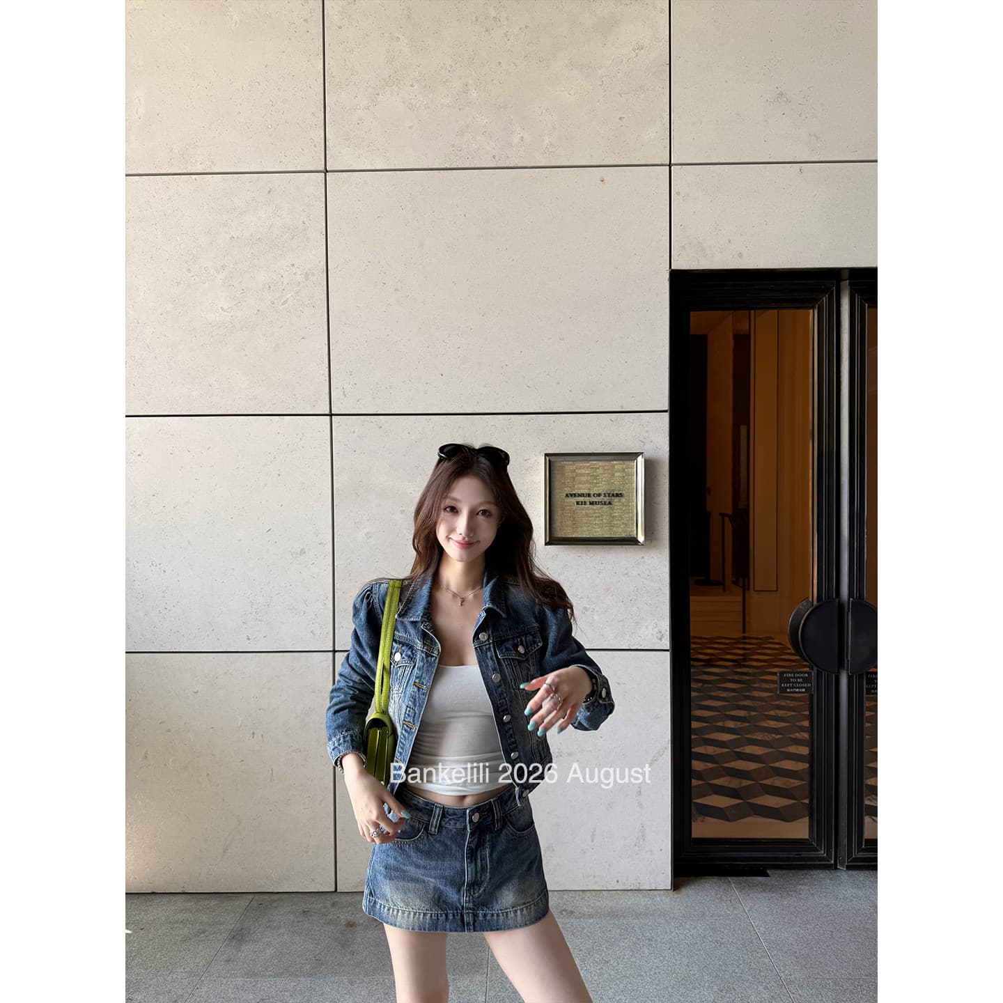 밤나무 코코아 bankelili vtg 황야 단 닝 워싱 블루 쇼트 스타일 데님 재킷 치마바지 세트 여성 상세 이미지 7