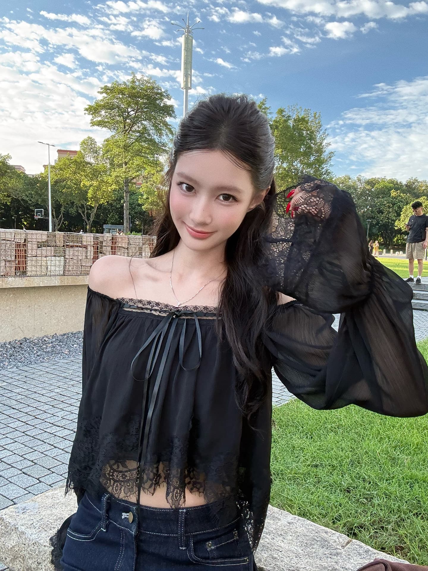 new 08.04 11 00 감사합니다. 아니요 고기 레이스 측면 나팔 긴팔 시폰 셔츠 여성 가을 쇼트 스타일 맨위 상세 이미지 12