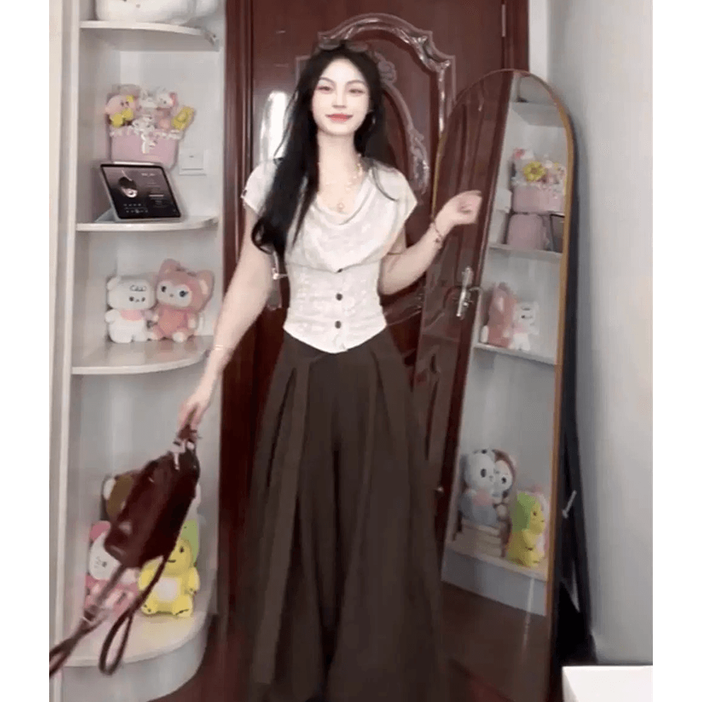2026 새로운 아니요 명중 셔츠 한 부서 여성 여름 Chic 작은 대중 아름다운 슈퍼 잘 생긴 슬림해 보이는 긴 바지 상세 이미지 2