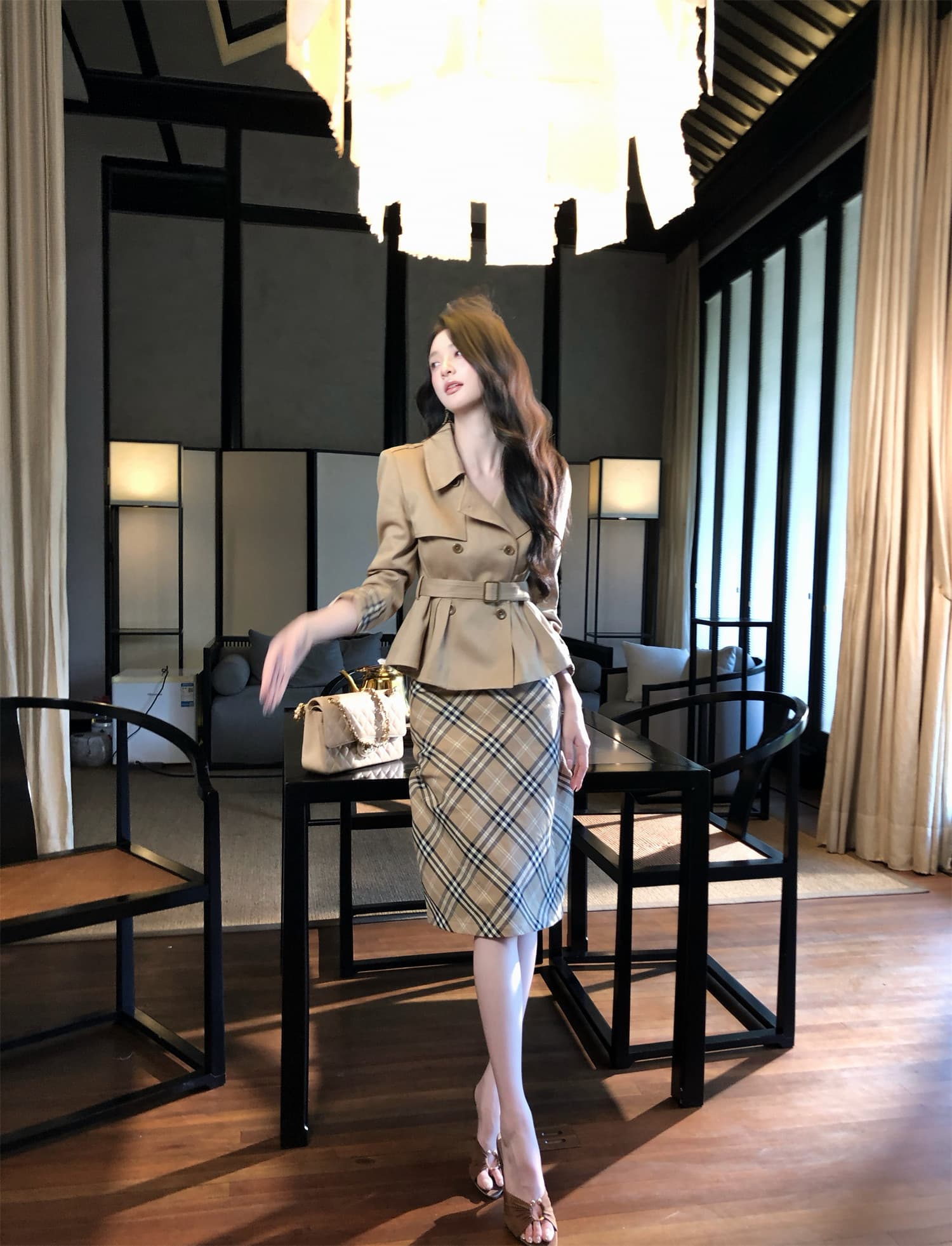 하나부터 순간 반도 라이 경기 서울 면 쇼트 스타일 재킷 재킷 레트로 체크무늬 타이트 스커트 반 스커트 출퇴근 착용 가져 가라. 상세 이미지 12