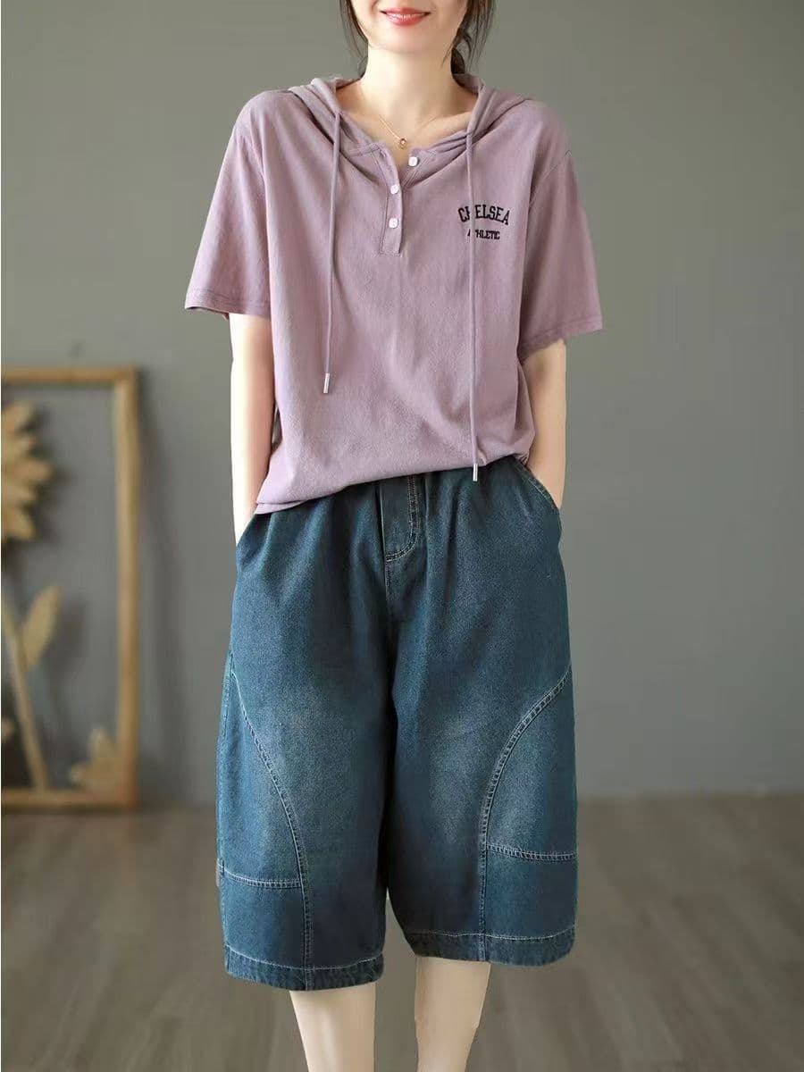 여름 새로운 빅 사이즈 데님 오부 바지 루즈핏 핫 바지 여성 이미지 4