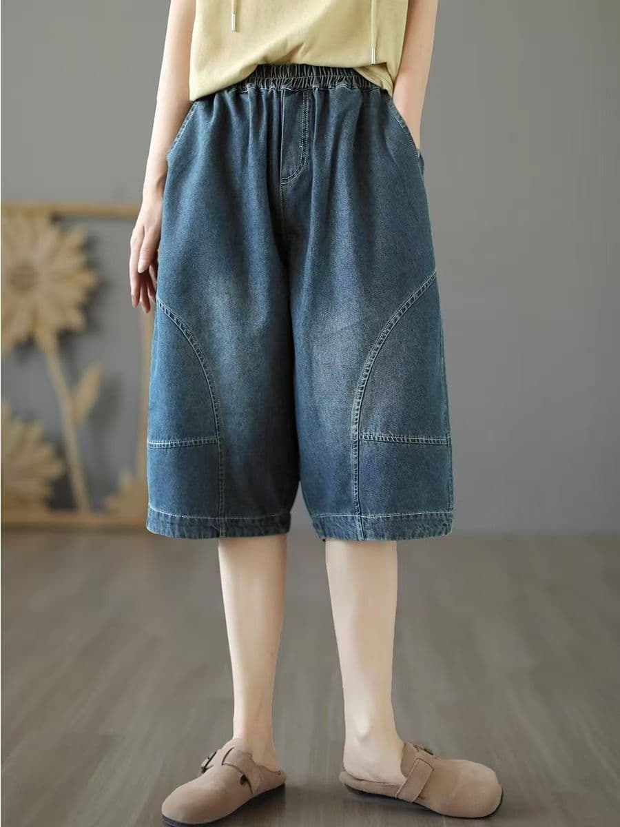 여름 새로운 빅 사이즈 데님 오부 바지 루즈핏 핫 바지 여성 상세 이미지 6