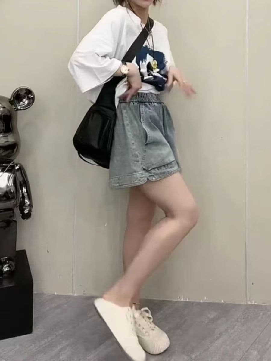 180 근 빅 사이즈 데님 반바지 여성 여름 폭발 루즈핏 여성 넓은 다리 바지 얇은 스타일 오부 바지 여성 이미지 3