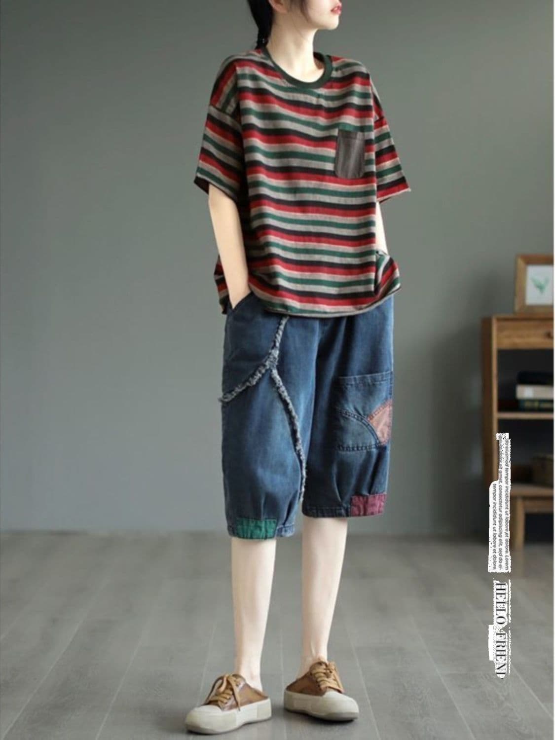 여름 새로운 빅 사이즈 데님 오부 바지 여성 루즈핏 핫 바지 여성 불규칙 디자인 센스 이미지 2