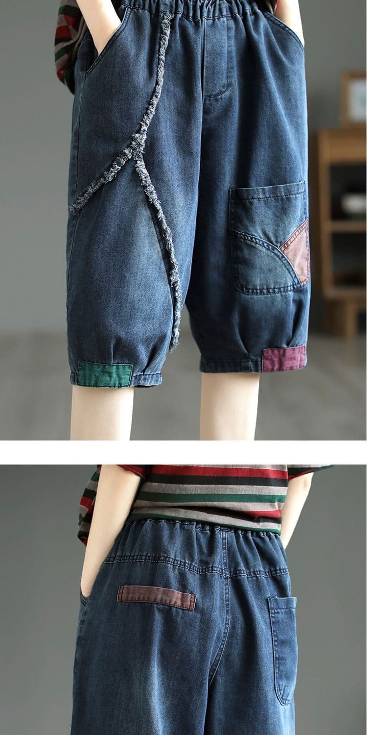 여름 새로운 빅 사이즈 데님 오부 바지 여성 루즈핏 핫 바지 여성 불규칙 디자인 센스 상세 이미지 8