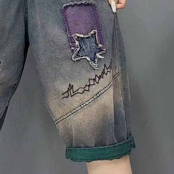 180 근 빅 사이즈 루즈핏 캐주얼 패션 문예 다용도 자수 할란 아빠 청바지 오부 바지 여성 이미지 3