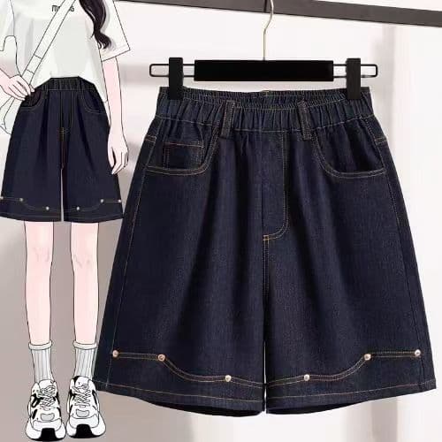 200 kg 빅 사이즈 면 항구 바람 레트로 데님 반바지 여성 2026 여름 새로운 루즈핏 다용도 한 마디 넓은 다리