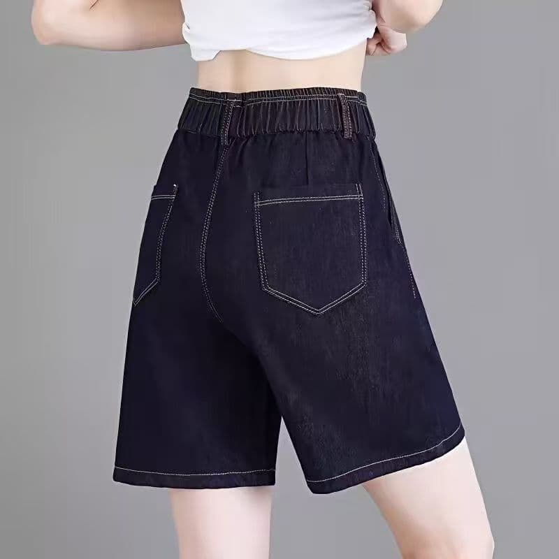데님 반바지 여성 여름 얇은 스타일 2025 새로운 허리밴드 빅 사이즈 지방 mm 루즈핏 스트레이트 오부 바지 이미지 4