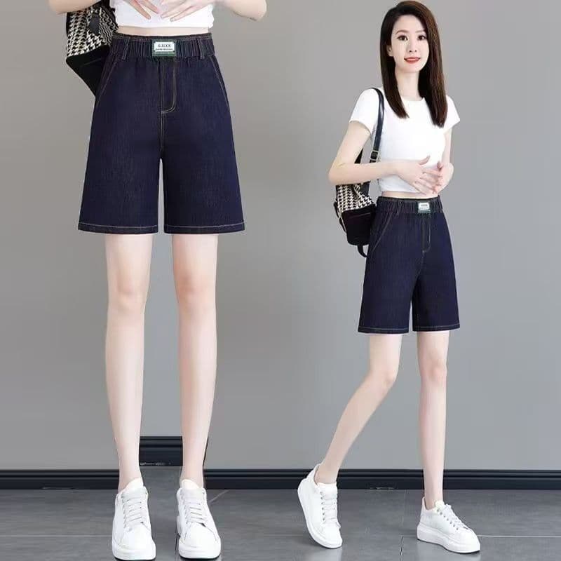 데님 반바지 여성 여름 얇은 스타일 2025 새로운 허리밴드 빅 사이즈 지방 mm 루즈핏 스트레이트 오부 바지 상세 이미지 5