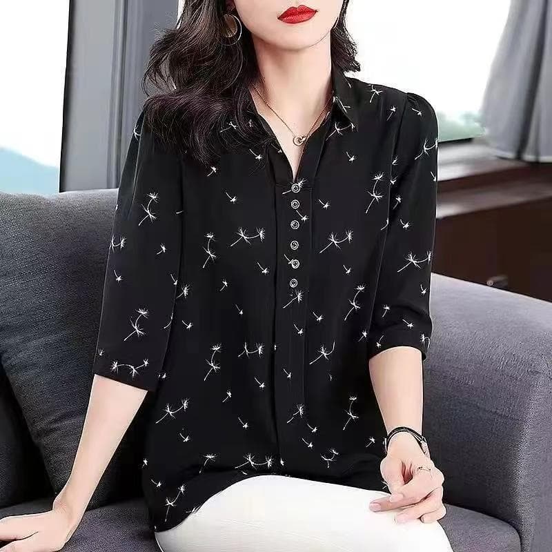 통통한 여동생 2026 새로운 프린트 V넥 반팔 쉬폰 셔츠 슬림해 보이는 표지 배 Chic 맨위 200 kg 이미지 2
