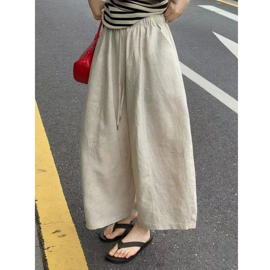 여름 착용 가져 가라. 3 차원 자르기 슬림해 보이는 연령 감소 와이드 레그 팬츠 느긋한 다용도 오래된 돈 바람 풍선 작은 키 9부 바지 여성 이미지 5