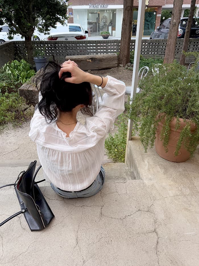 한 부서 프랑스식 부드러운 바람 자카드 단색 레이스 셔츠 상세 이미지 14