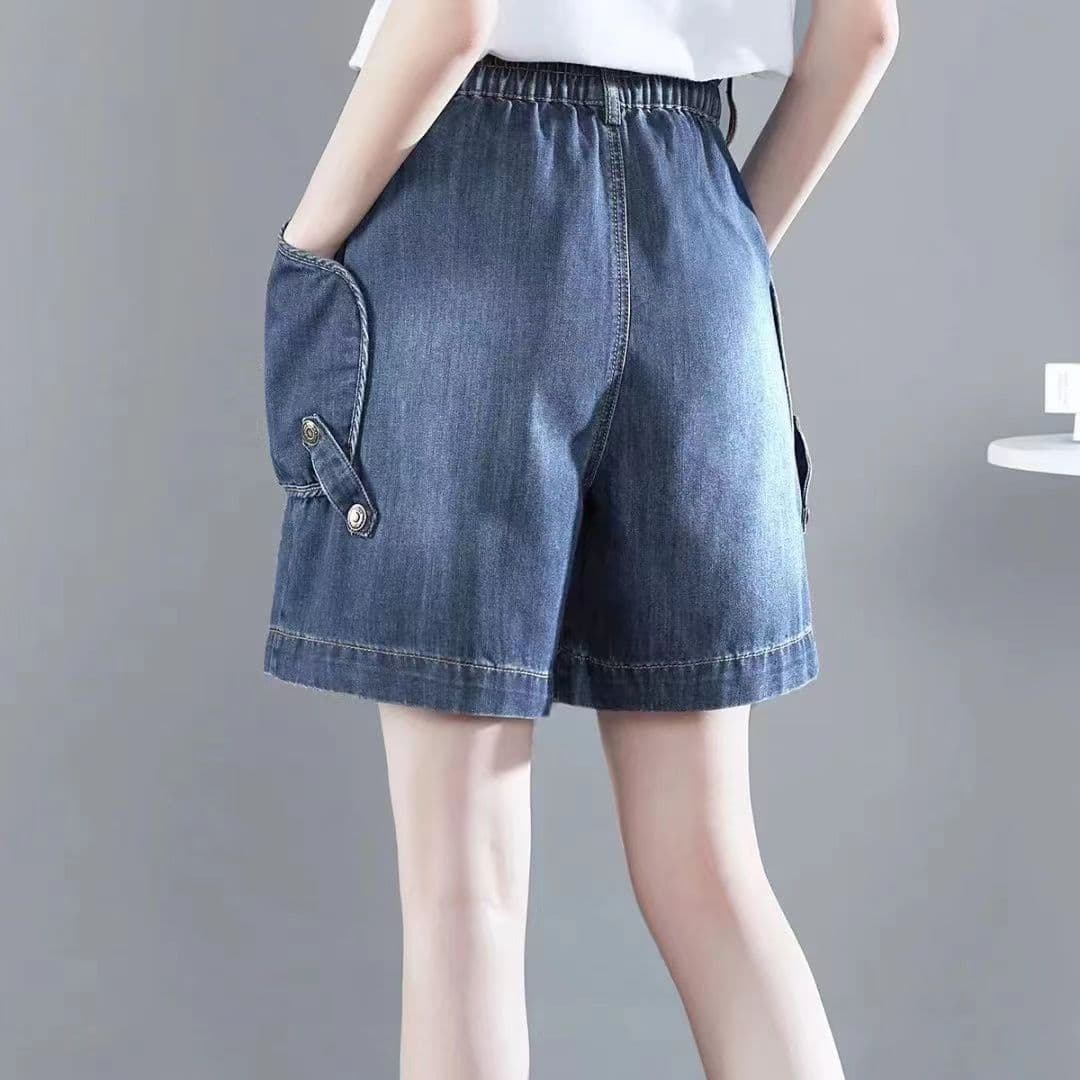 200 kg 빅 사이즈 허리밴드 캐주얼 데님 반바지 여성 여름 얇은 스타일 루즈핏 하이웨이스트 한 마디 와이드 레그 팬츠 핫 바지 트렌디 상세 이미지 2