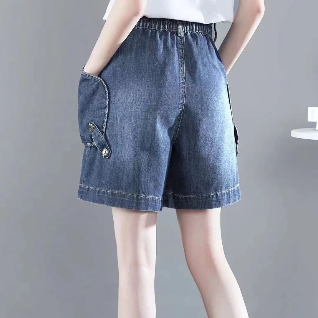 200 kg 빅 사이즈 허리밴드 캐주얼 데님 반바지 여성 여름 얇은 스타일 루즈핏 하이웨이스트 한 마디 와이드 레그 팬츠 핫 바지 트렌디 상세 이미지 5