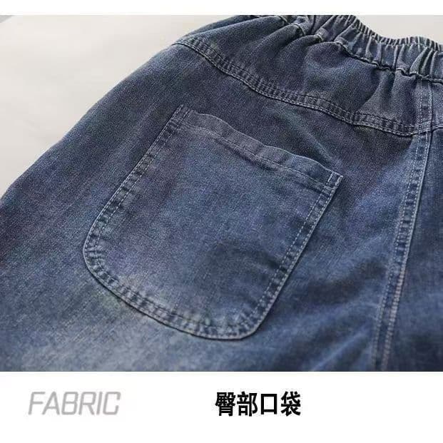 200 kg 빅 사이즈 레트로 5 점 데님 반바지 여성 2026 여름 얇은 스타일 새로운 낙서 자수 와이드 레그 팬츠 상세 이미지 10
