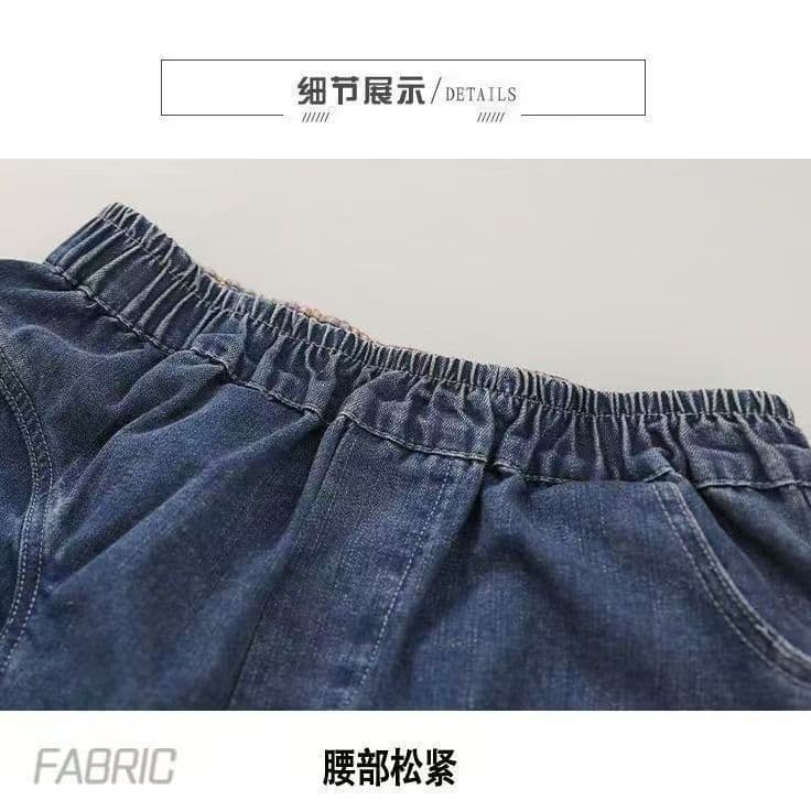 200 kg 빅 사이즈 레트로 5 점 데님 반바지 여성 2026 여름 얇은 스타일 새로운 낙서 자수 와이드 레그 팬츠 상세 이미지 11