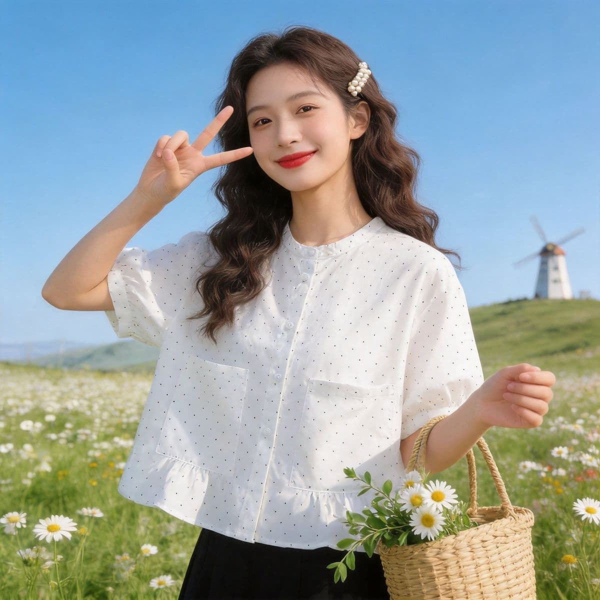 2026 슈퍼 화재 연령 감소 고유 한 슈퍼 잘 생긴 순면 반팔 셔츠 여름 인형 셔츠 도트 무늬 맨위 상세 이미지 8