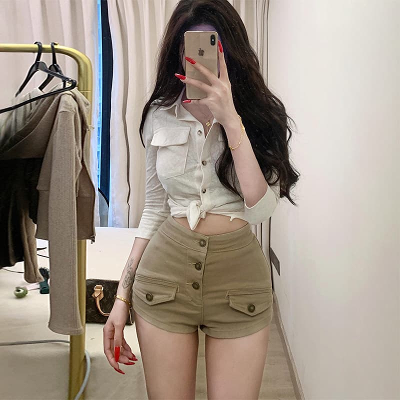 리 리 의류 오래된 돈 바람 펭 넓적 다리 데님 반바지 여성 2026 여름 새로운 얇은 스타일 하이웨이스트 슬림해 보이는 타이트 스커트 핫 바지 이미지 3