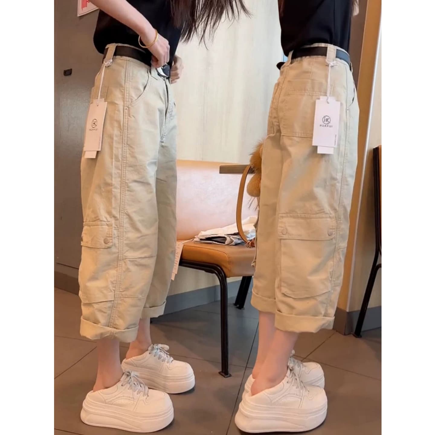 아메리칸 높음 거리 워크웨어 청바지 여성 여름 얇은 스타일 2026 새로운 루즈핏 슬림해 보이는 차가운 바람의 소리 바람 9 포인트 스트레이트 팬츠 이미지 2