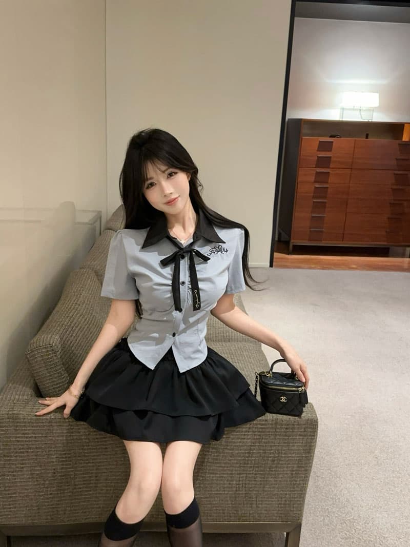 실사 정가 아메리칸 학원 스타일 세트 작은 키 jk 유니폼 셔츠 케이크 드레스 핫걸 달콤한 차가운 투피스 세트