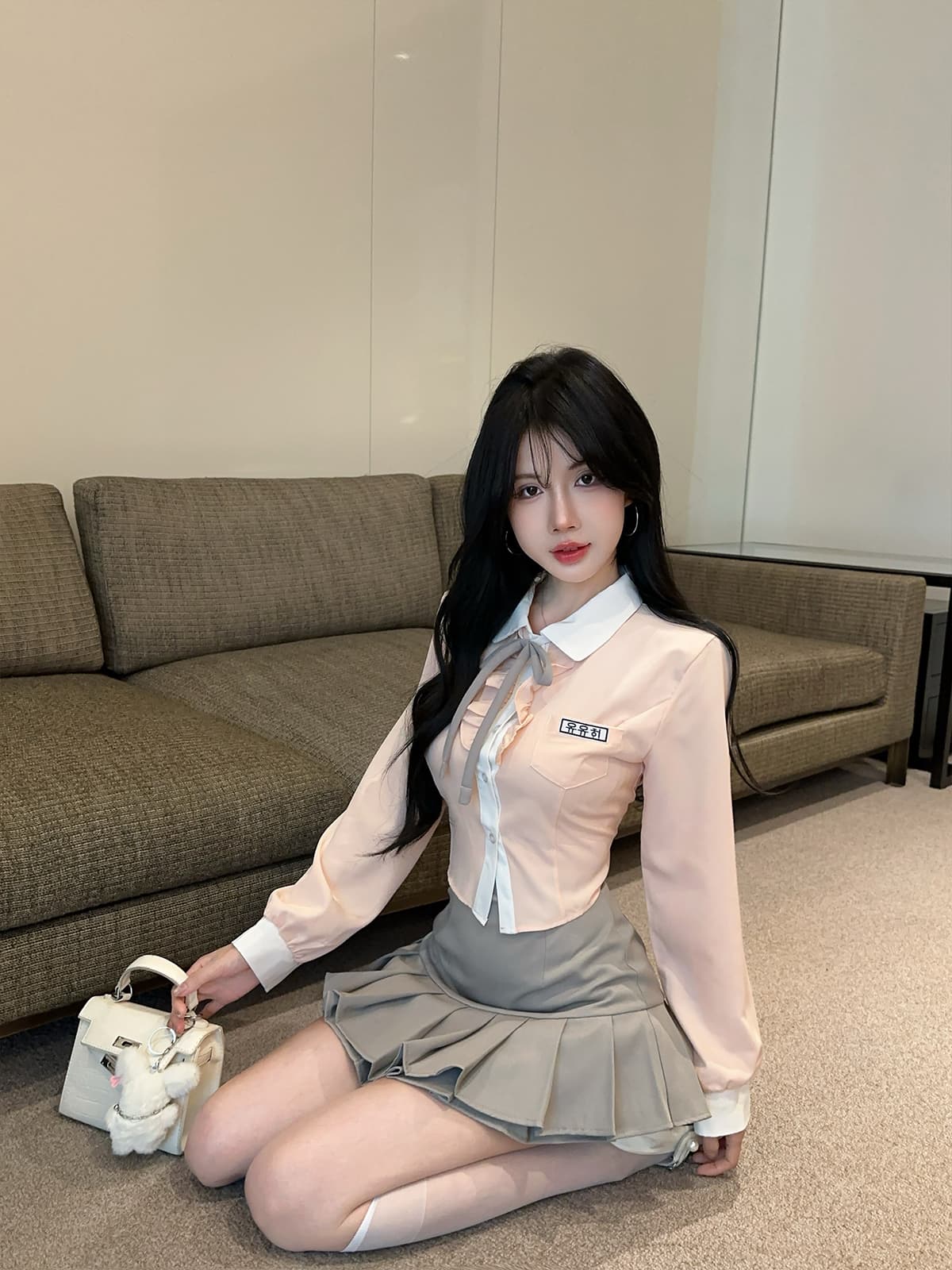 실사 정가 한 부서 jk 유니폼 순수한 욕망 학원 스타일 세트 디자인 센스 달콤함 셔츠 플리츠 스커트 투피스 세트 상세 이미지 6