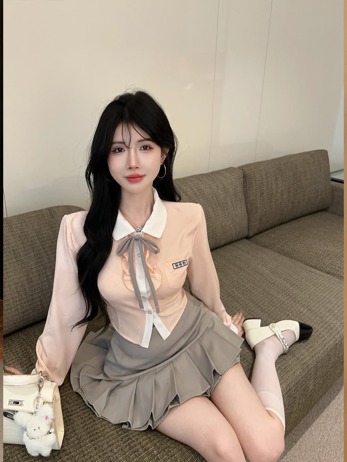 실사 정가 한 부서 jk 유니폼 순수한 욕망 학원 스타일 세트 디자인 센스 달콤함 셔츠 플리츠 스커트 투피스 세트 상세 이미지 8