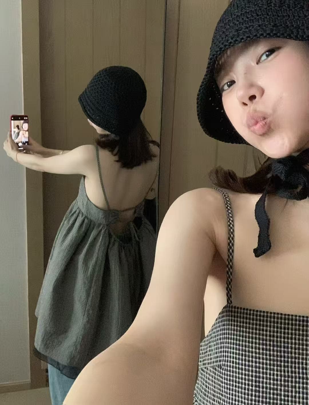 도망자 공주 드레스 고급 센스 휴가 바람 체크무늬 뒤로 스트랩 실 패치워크 슬립 드레스 상세 이미지 11