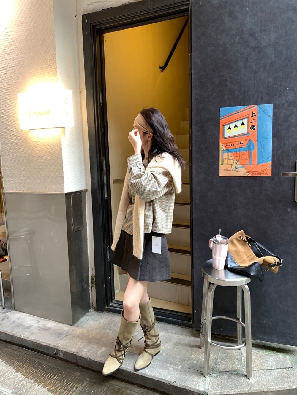 26 봄 새로운 미니멀리즘 일상 레트로 调性 프로필 모양 격자 무늬 셔츠 상세 이미지 5