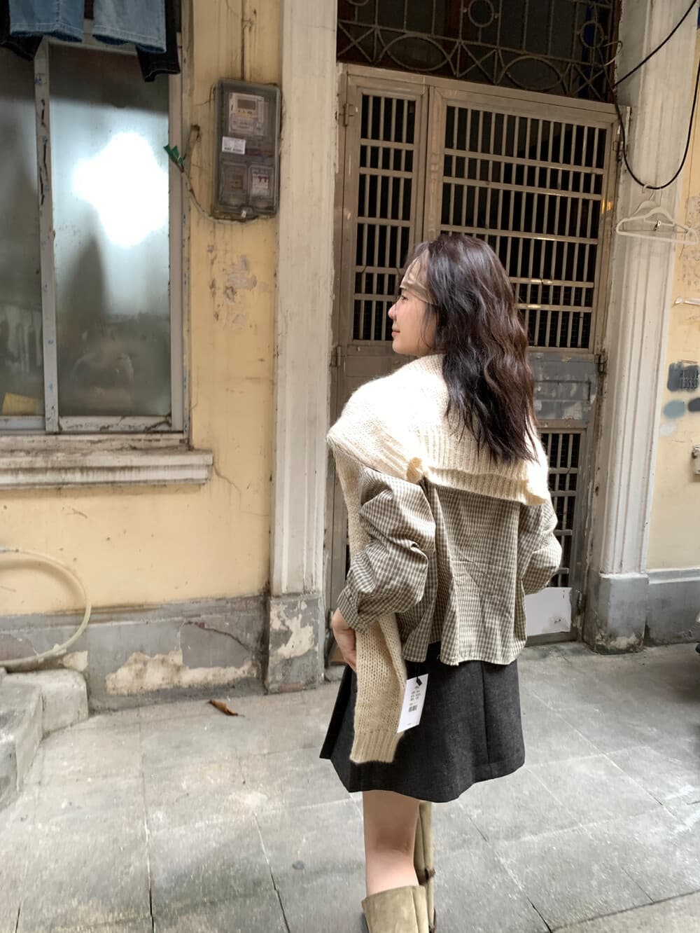 26 봄 새로운 미니멀리즘 일상 레트로 调性 프로필 모양 격자 무늬 셔츠 상세 이미지 7