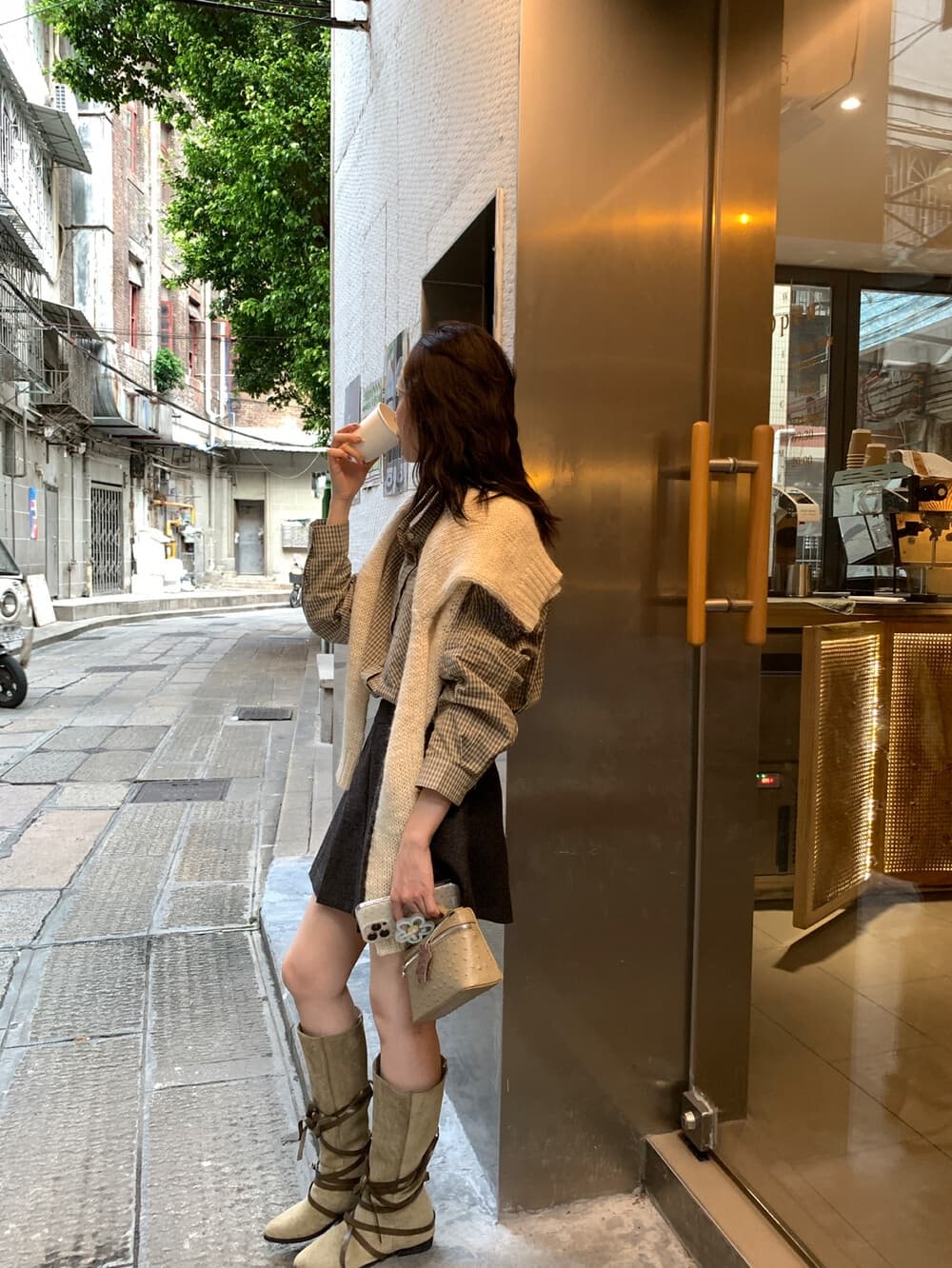 26 봄 새로운 미니멀리즘 일상 레트로 调性 프로필 모양 격자 무늬 셔츠 상세 이미지 10
