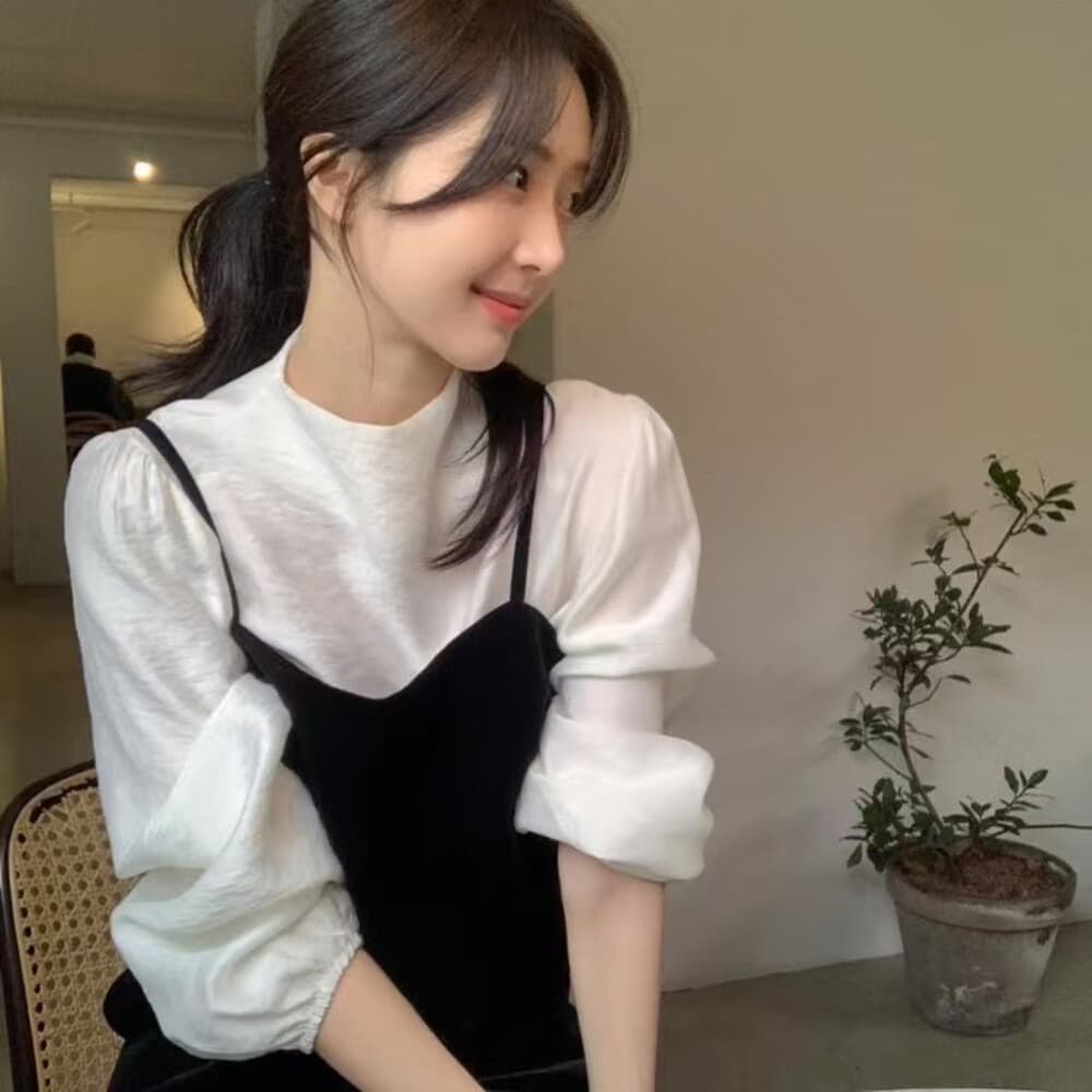 26 년 이른 봄 한 부서 단색 작은 셔츠 플러스 민소매 슬립 치마 세트 상세 이미지 5