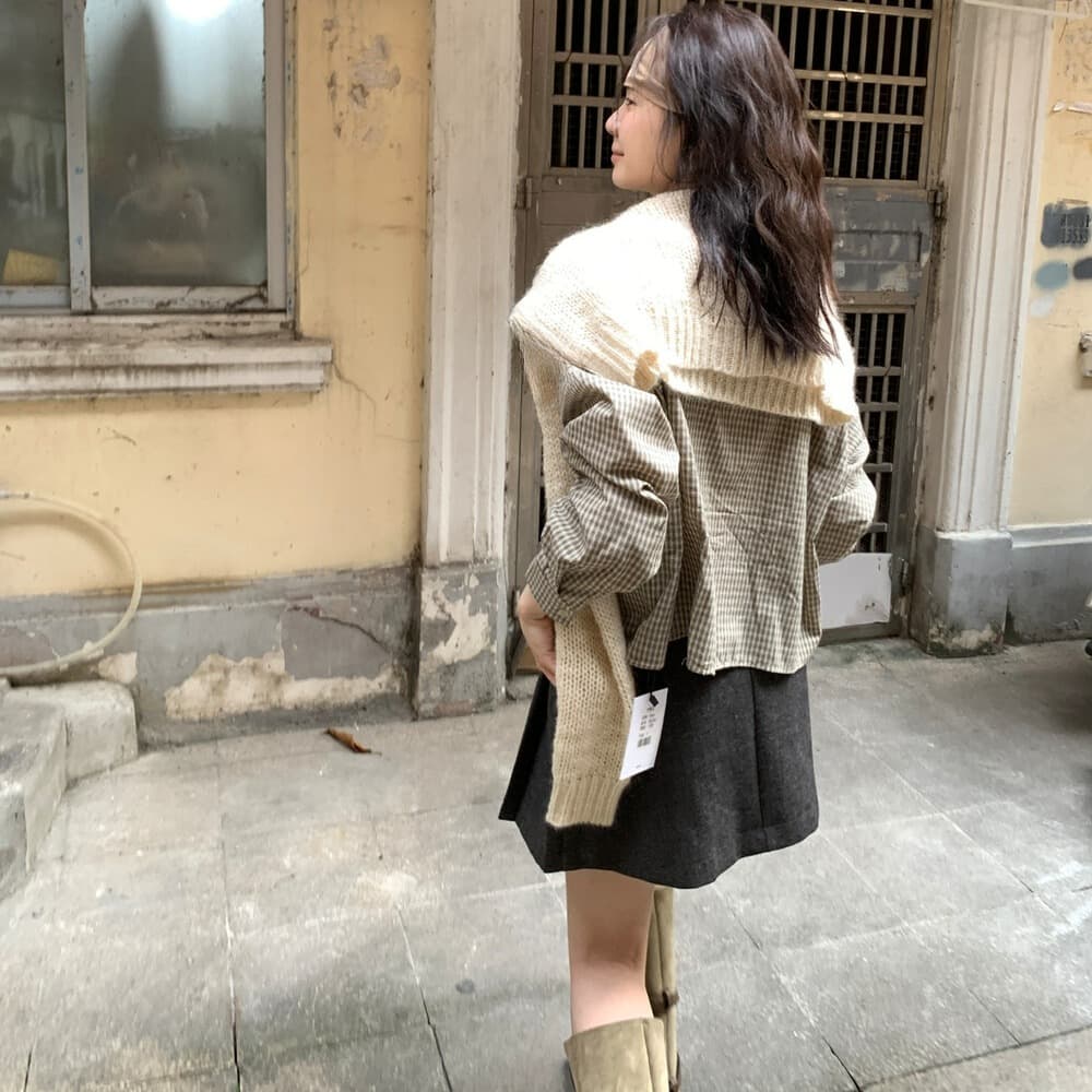 26 봄 새로운 미니멀리즘 일상 레트로 调性 프로필 모양 격자 무늬 셔츠 이미지 5