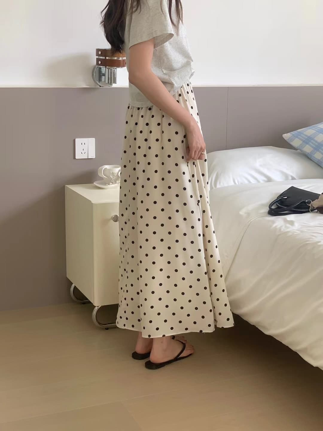 실사 한 부서 부드러운 바람 도트 무늬 반신 스커트 상세 이미지 4