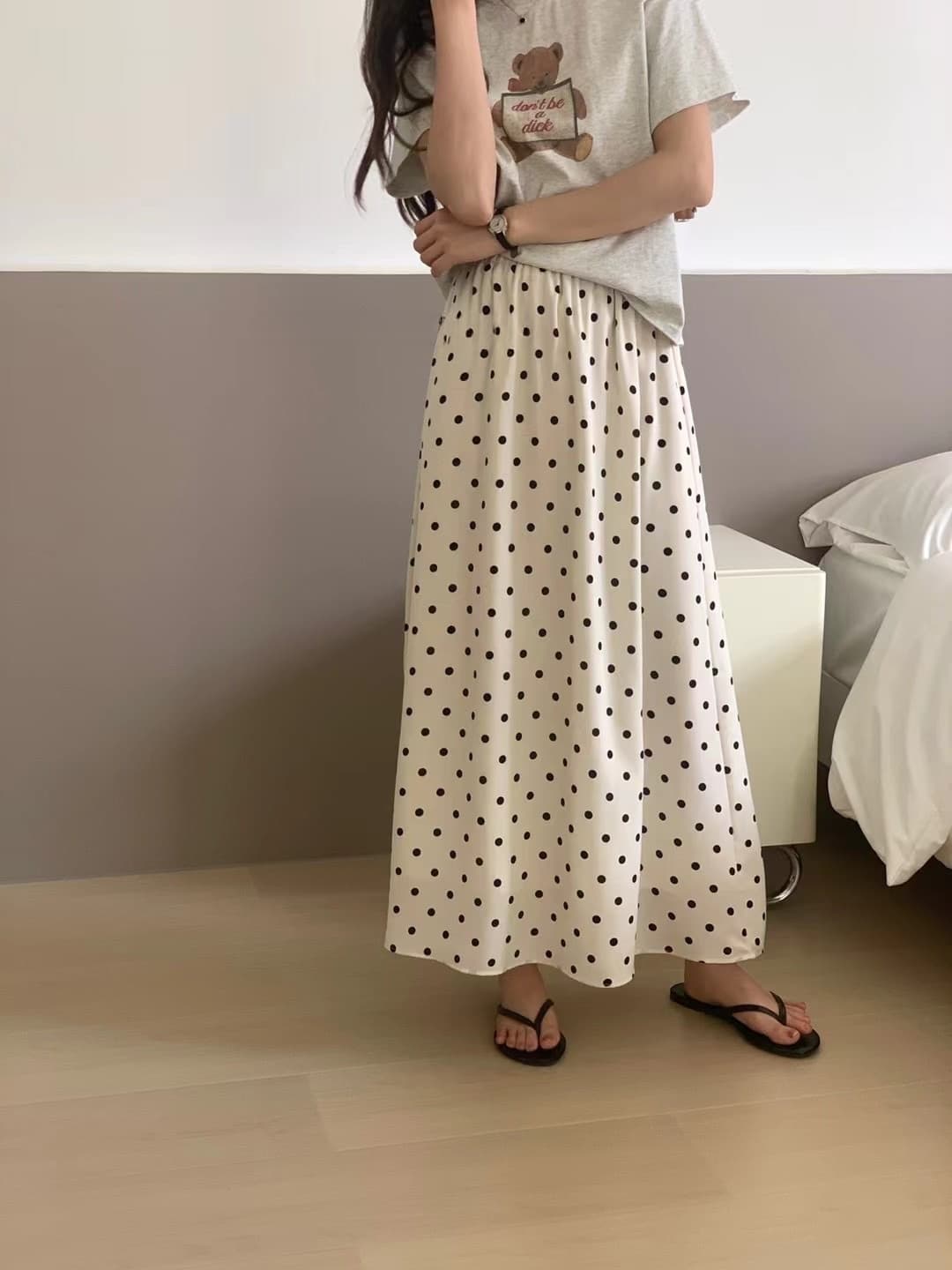 실사 한 부서 부드러운 바람 도트 무늬 반신 스커트 상세 이미지 5