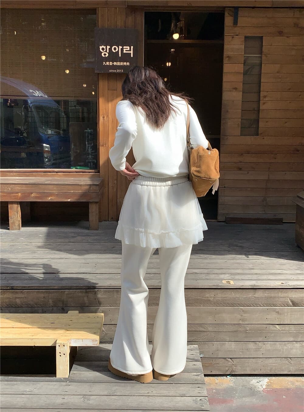 판매하다 폭발 라 느긋한 고급 디자인 센스 망사 랩스커트팬츠 부츠컷 털이 있는 캐주얼 바지 상세 이미지 9