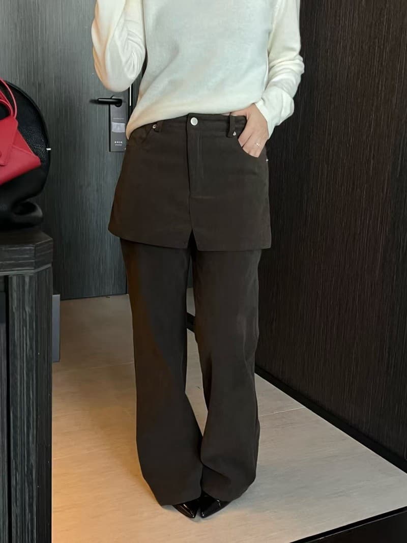 26 년 이른 봄 한 부서 페이크 레이어드 랩스커트팬츠 패치워크 하이웨이스트 부츠컷 바지 캐주얼 바지 랩스커트팬츠 아니요 해체 상세 이미지 11