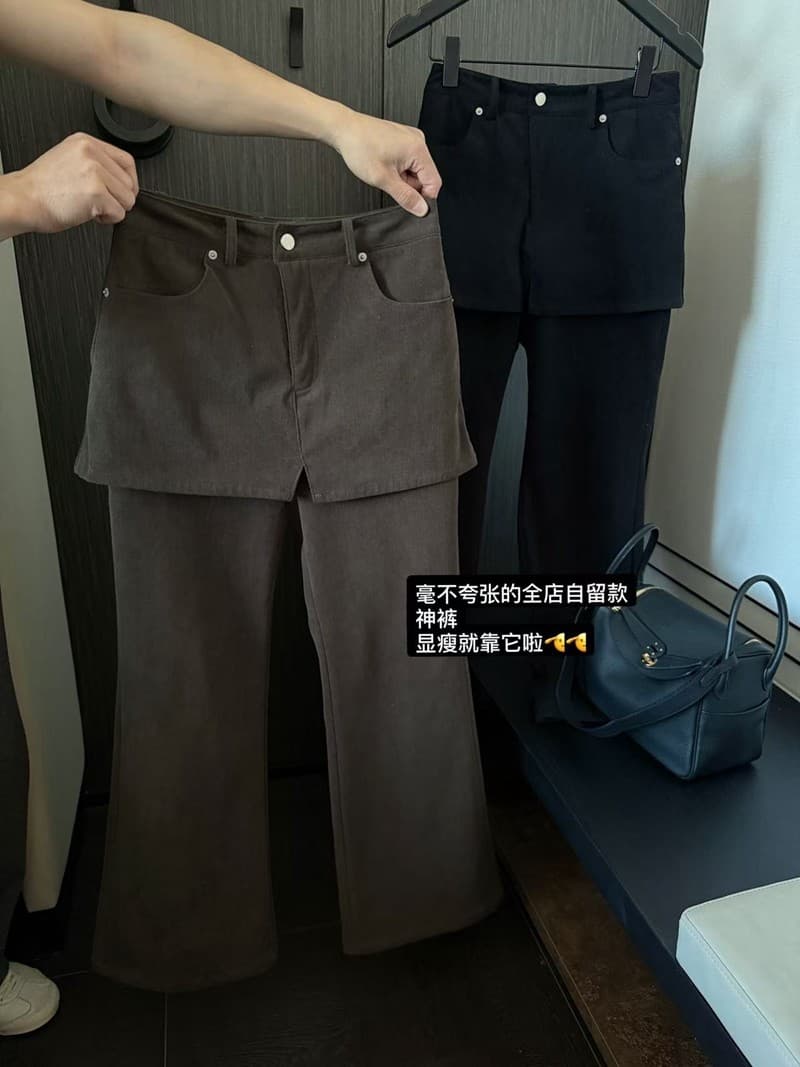 26 년 이른 봄 한 부서 페이크 레이어드 랩스커트팬츠 패치워크 하이웨이스트 부츠컷 바지 캐주얼 바지 랩스커트팬츠 아니요 해체 상세 이미지 20