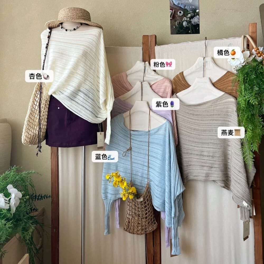 26 년 이른 봄 봄 품격 세련된 비스듬한 어깨 불규칙 니트 작은 셔츠 이미지 5