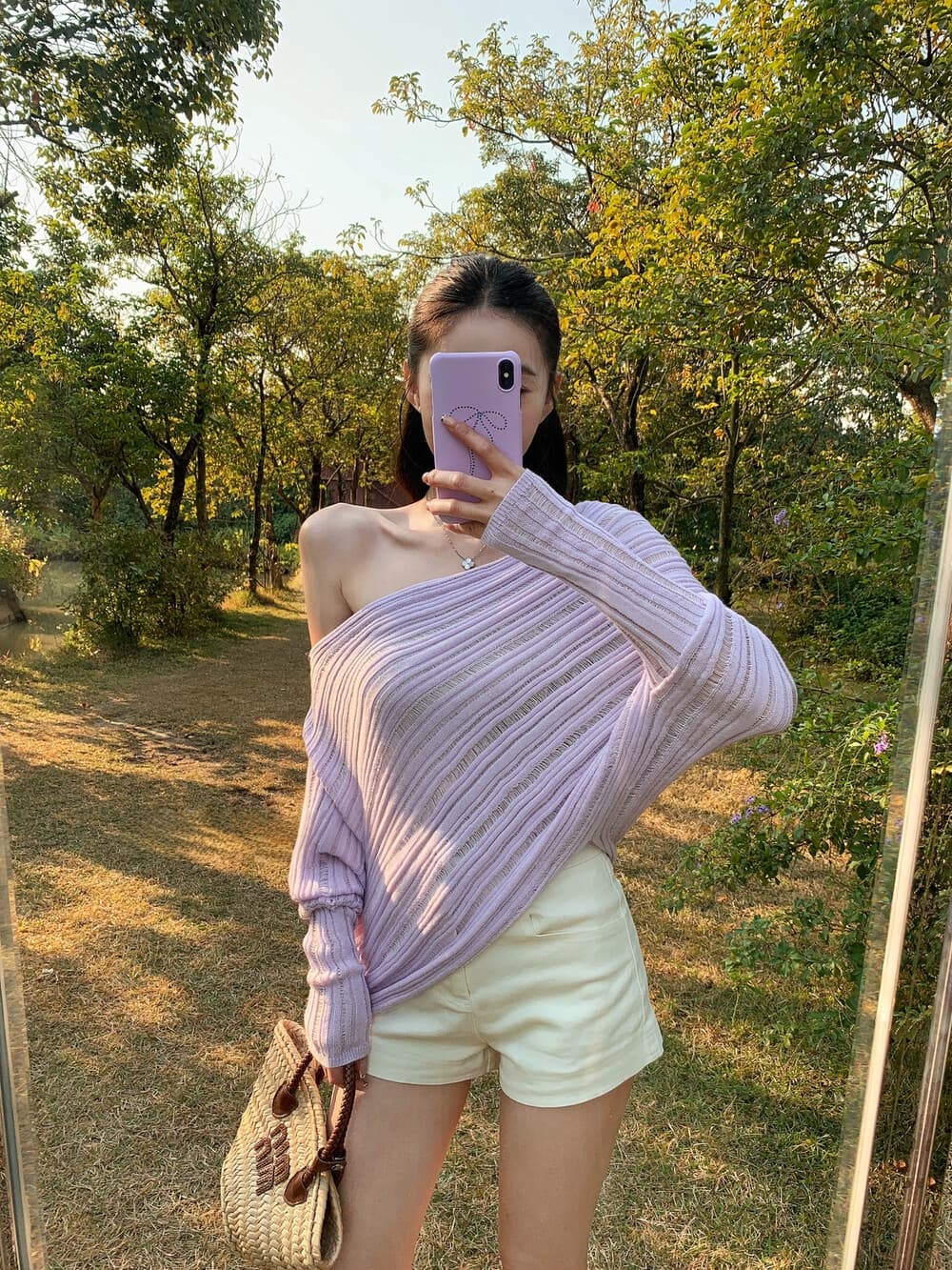 26 년 이른 봄 봄 품격 세련된 비스듬한 어깨 불규칙 니트 작은 셔츠 상세 이미지 8