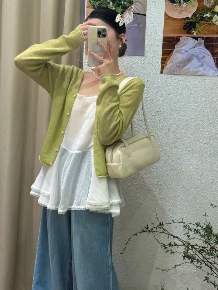 실사 26 년 봄 디자인 센스 레이스 조각 조끼 제외 된 오픈 가디건 상세 이미지 6