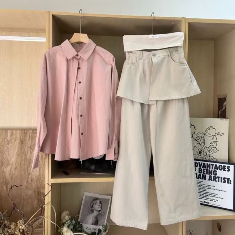 26 년 봄 한 부서 패션 착용 가져 가라. 셔츠 캐주얼 바지 랩스커트팬츠 치마 세트 3종 세트 이미지 6