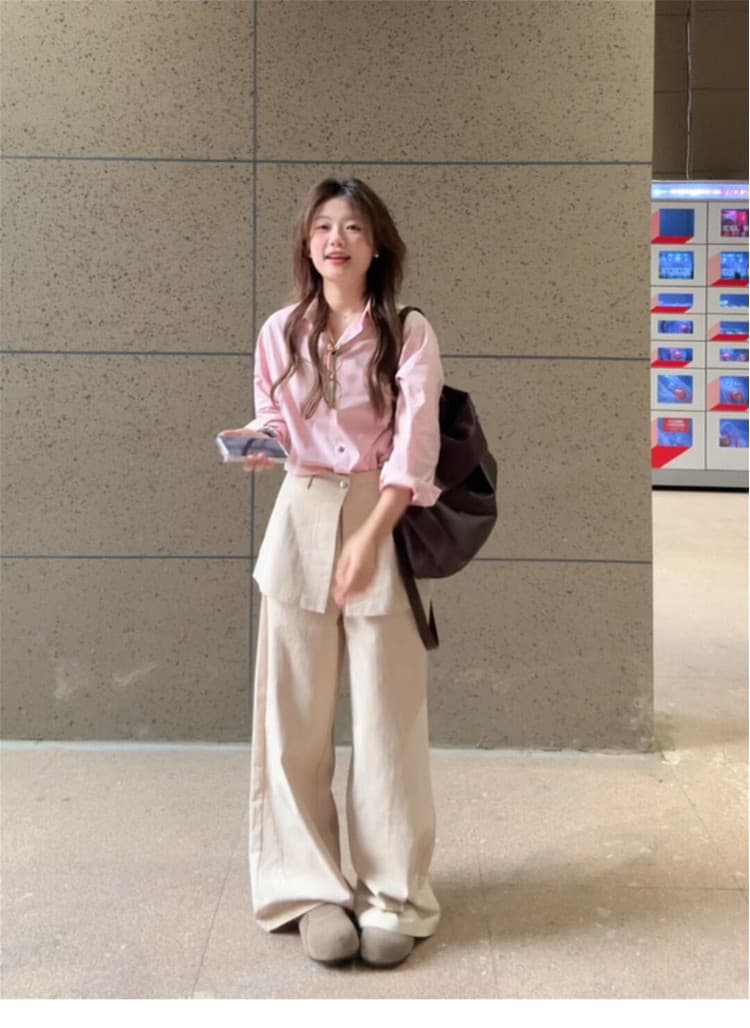 26 년 봄 한 부서 패션 착용 가져 가라. 셔츠 캐주얼 바지 랩스커트팬츠 치마 세트 3종 세트 상세 이미지 2