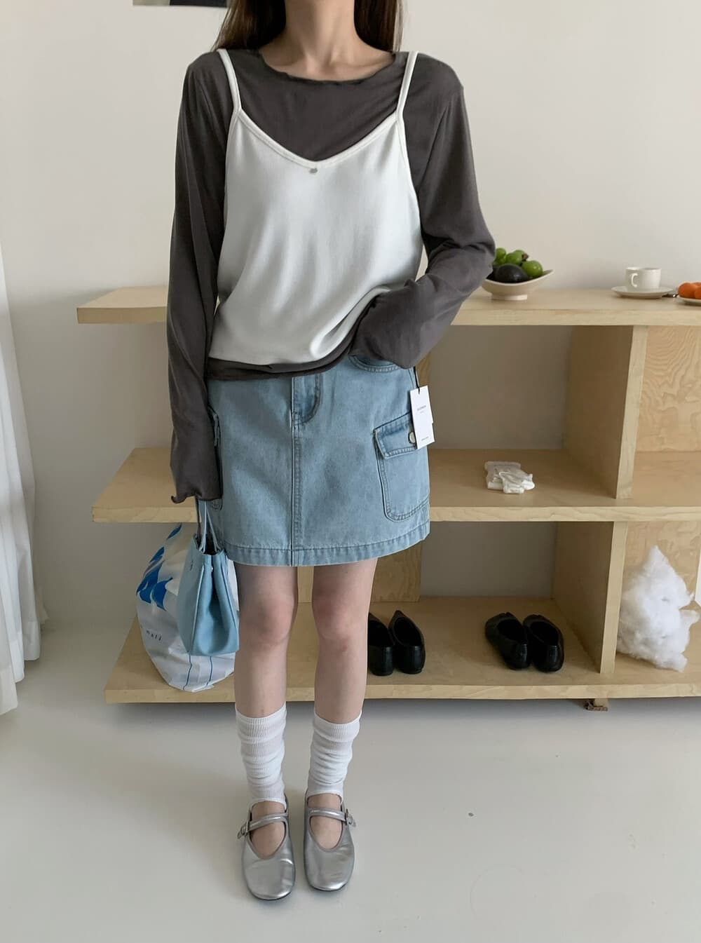 한 부서 한 마디 주머니 치마바지 노출 방지 데님 스커트 상세 이미지 6