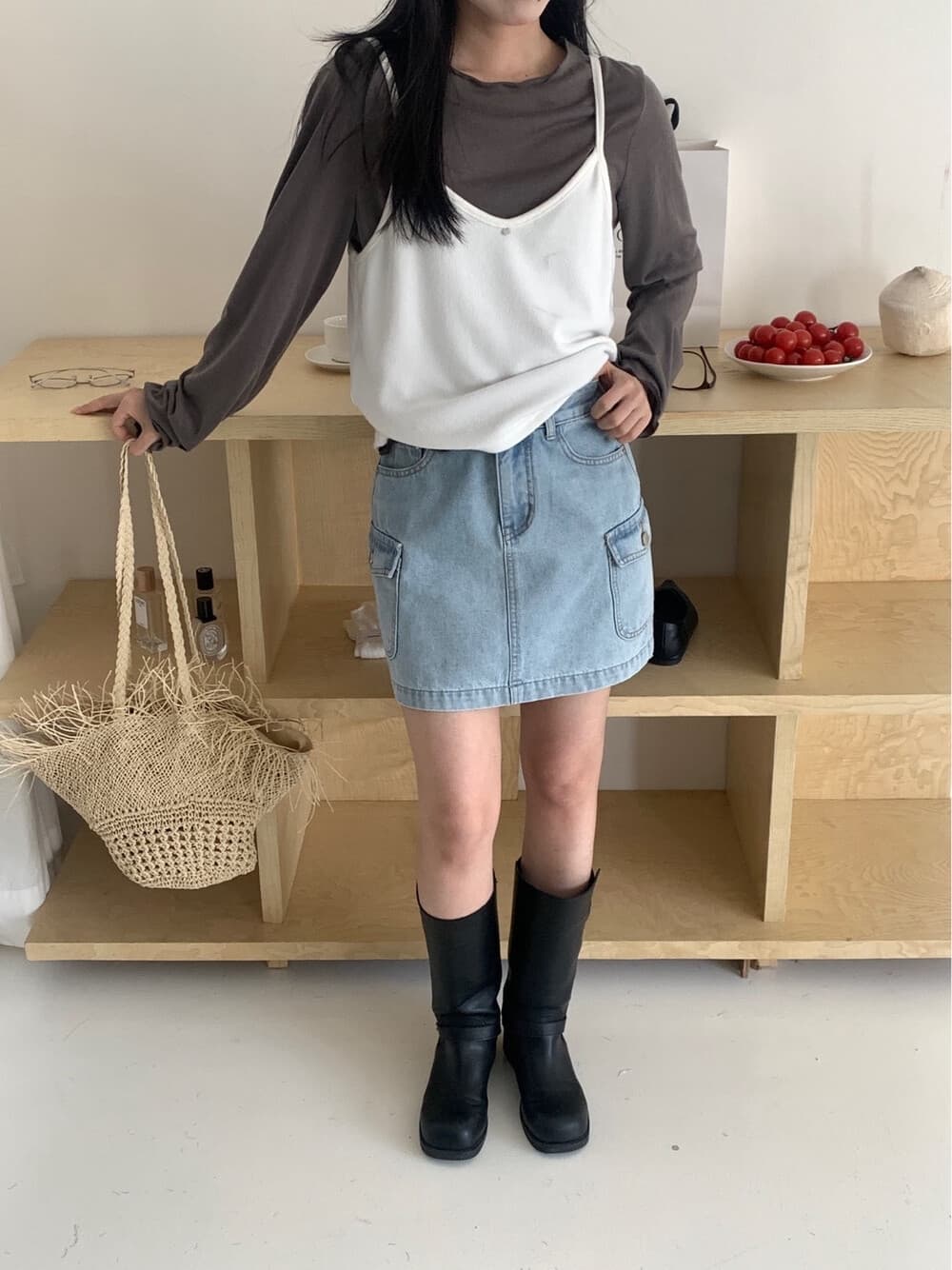 한 부서 한 마디 주머니 치마바지 노출 방지 데님 스커트 상세 이미지 14