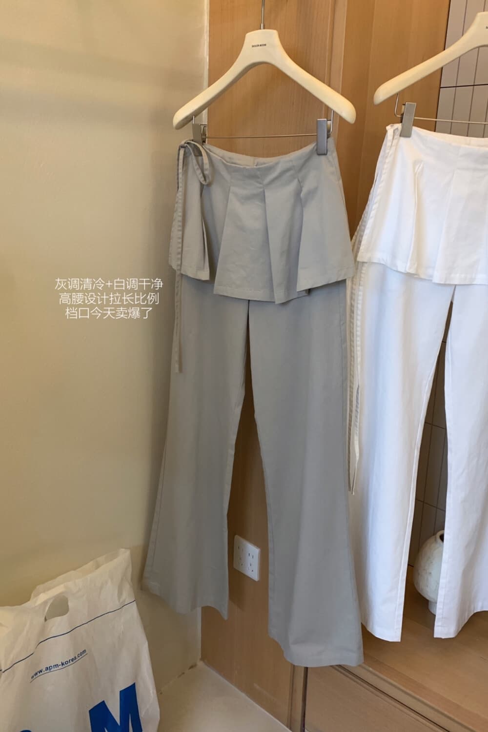 꾸준한 생활 판매량 플리츠 랩스커트팬츠 하느님 바지 페이크 레이어드 패치워크 플리츠 스트랩 디자인 디스플레이 가오 시안 다리 길이 캐주얼 바지 상세 이미지 17